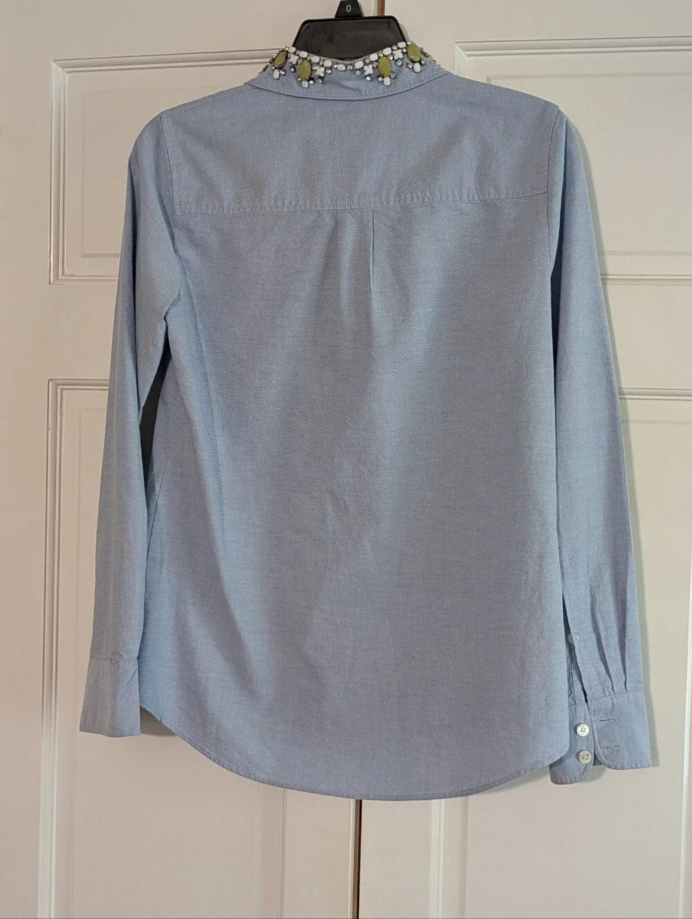 J.Crew Embellished Jeweled Collar Blue Oxford Button-Up - Size 0